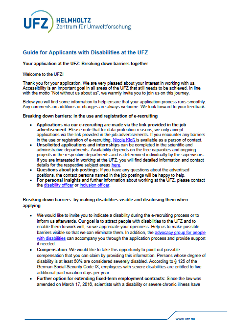 Guidance for applicants with disabilities at the UFZ